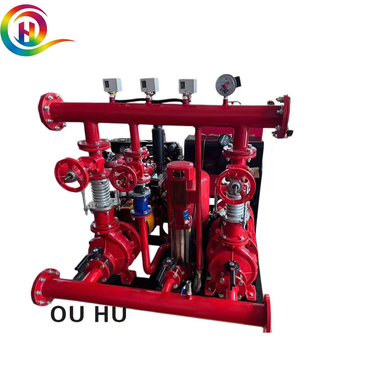 Horizontal Triple Fire Pump Full Set with Pressure Tank Control Cabinet Pipeline Assembly 10Bar 70HP