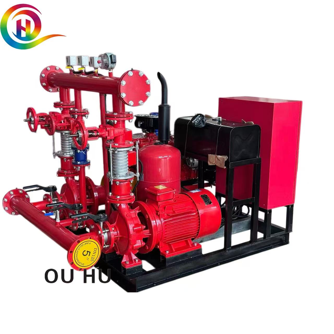 Heavy Duty Horizontal Emergency Fire Pump Skid With Vessel & Cabinet 15Bar 85HP