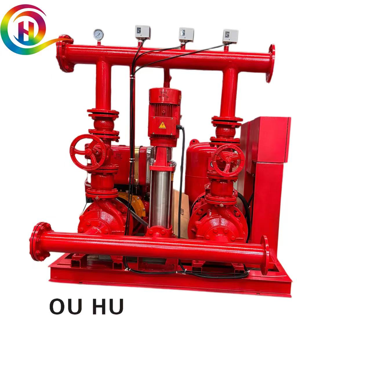 Horizontal Triple Fire Pump Full Set with Pressure Tank Control Cabinet Pipeline Assembly 10Bar 70HP